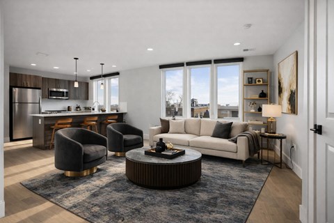 Floor plan for 1 bed, 1 bath, 785 sqft
